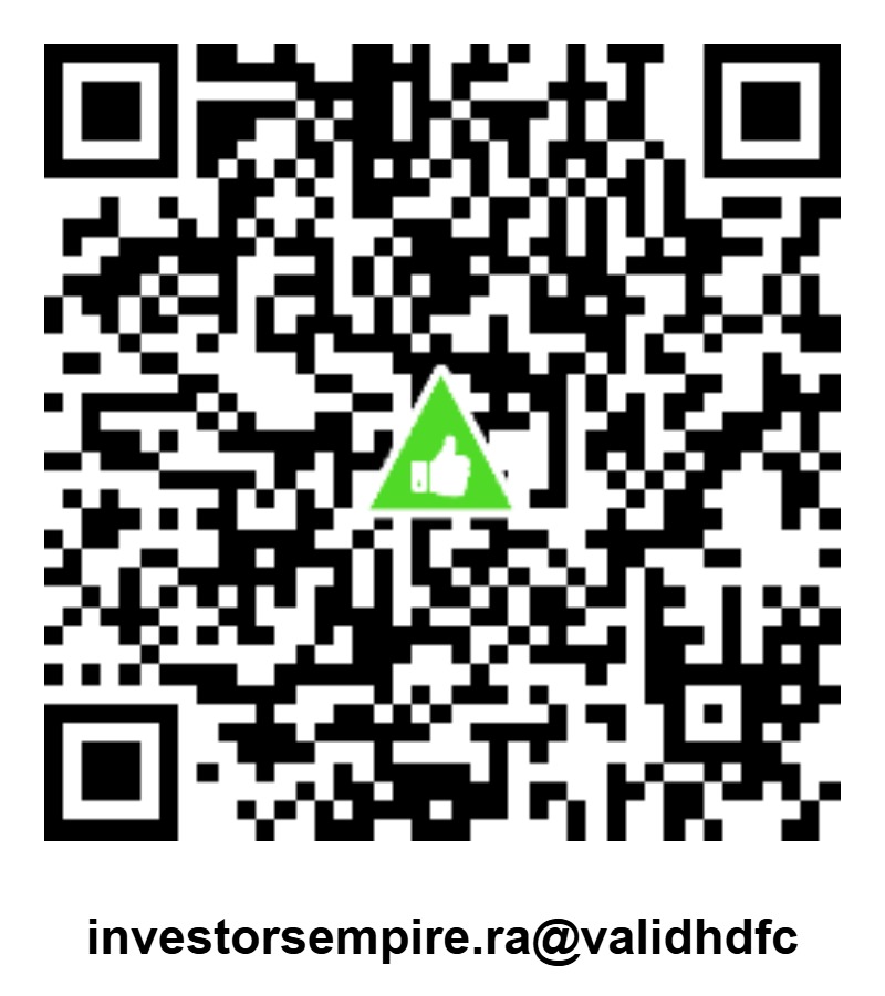 UPI QR code for investorsempire.ra@validhdfc with the SEBI validated mark, a white thumbs-up inside a green triangle